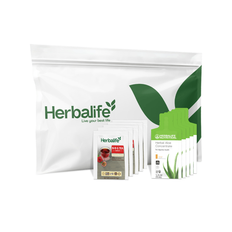 Evolve weight loss program products including Herbal Tea and Aloe Concentrate in a branded package.