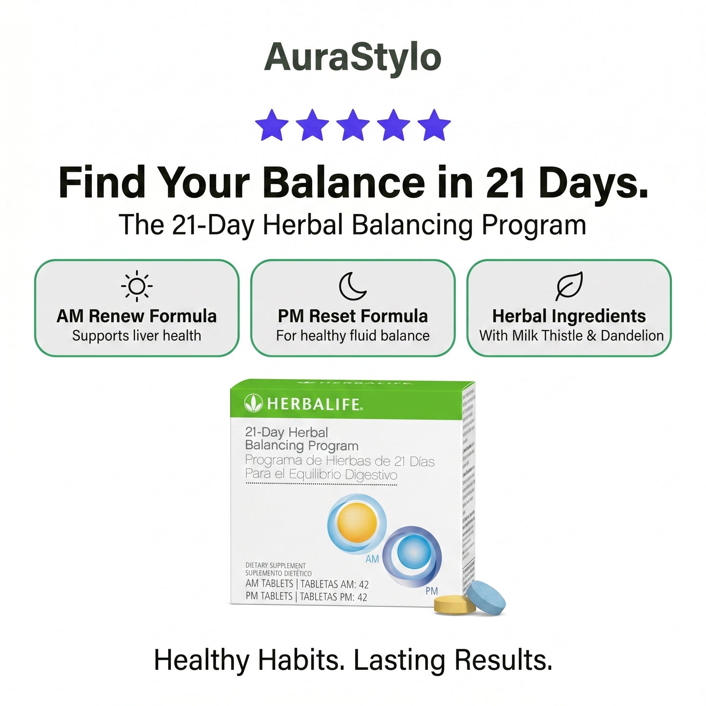 21-Day Herbal Balancing Program: 42 Tablets for AM/42 Tablets for PM