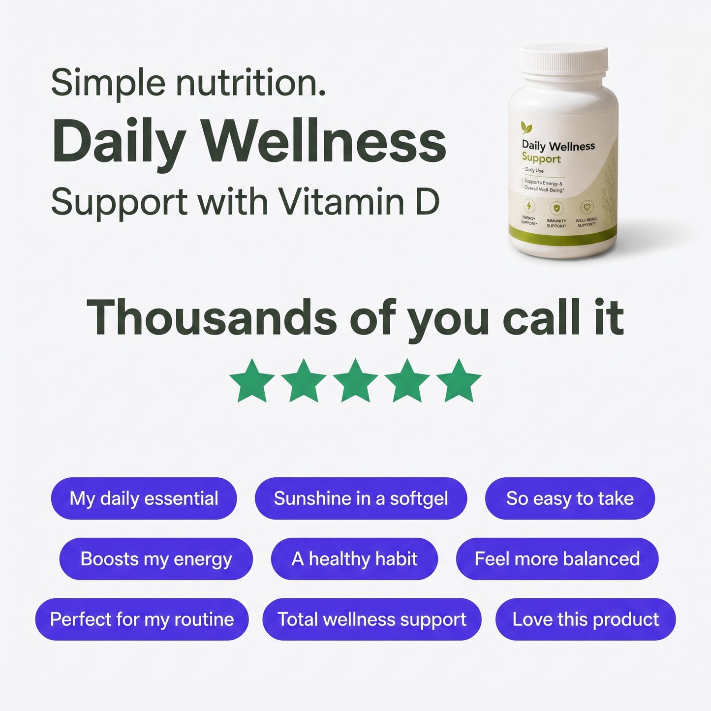 Daily Wellness Support with Vitamin D Softgels | 30 Count Bottle
