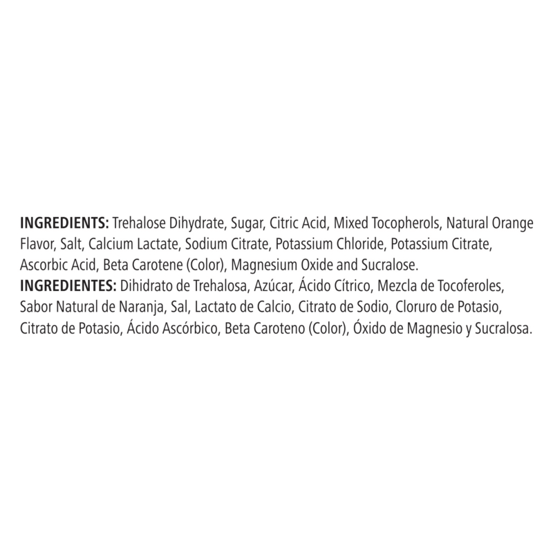 H³O Fitness Drink ingredient list including trehalose, sugar, citric acid, and natural orange flavor.