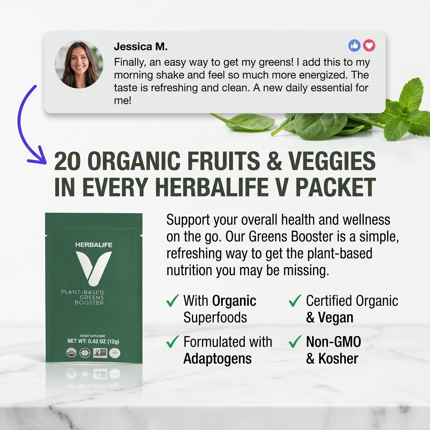 HERBALIFE V Plant-Based Greens Booster Single-Serve Packets