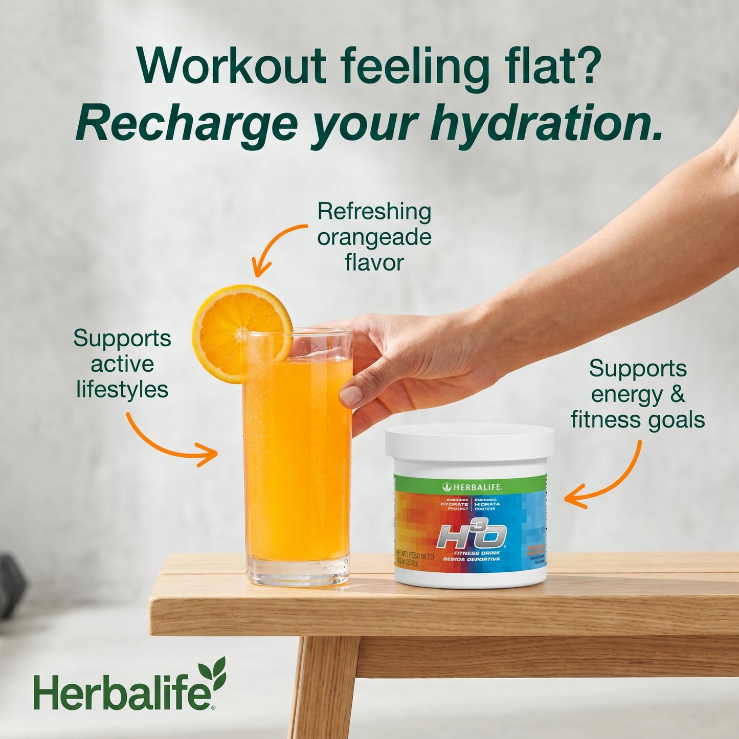 H³O Fitness Drink: Orangeade Canister 10.6 Oz.