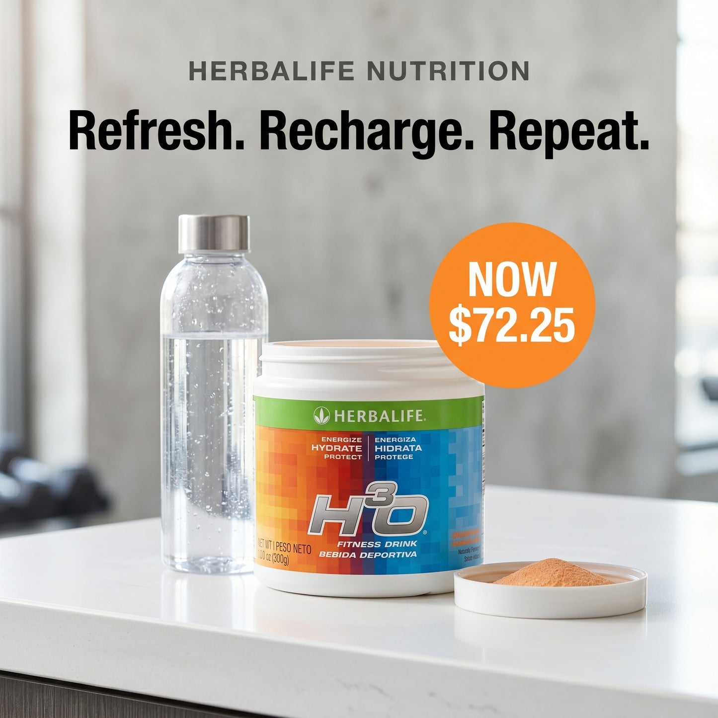 H³O Fitness Drink: Orangeade Canister 10.6 Oz.