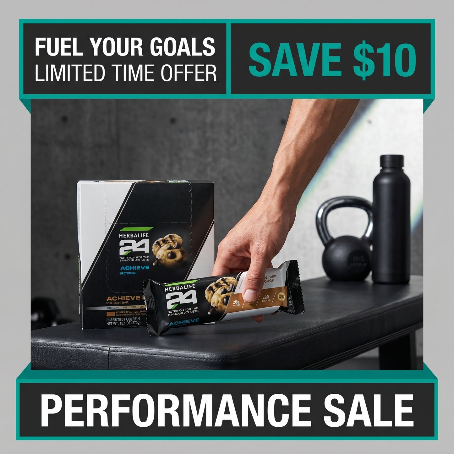 Herbalife24 Achieve Protein Bar: Chocolate Chip Cookie Dough 6 bars per box