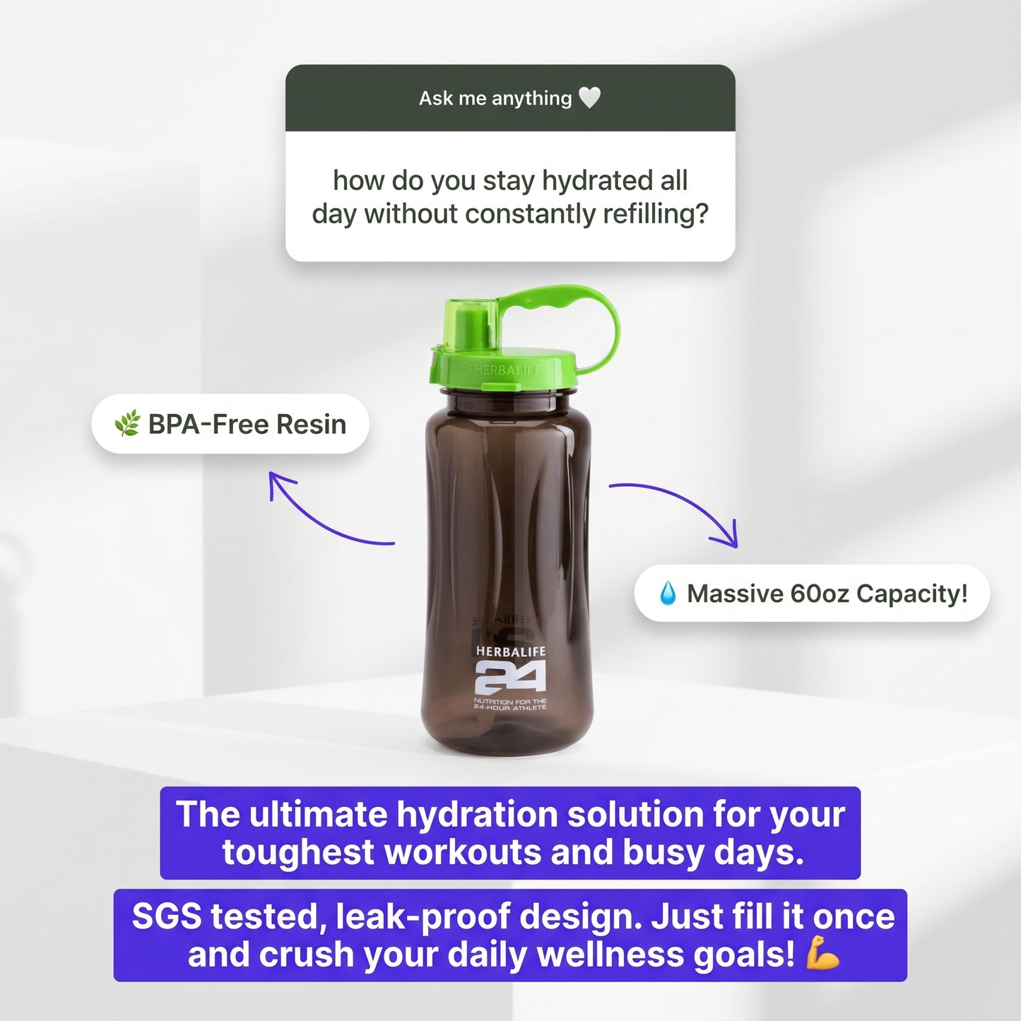 Herbalife24 Mega Water Bottle 60oz | BPA-Free HydrationWater
