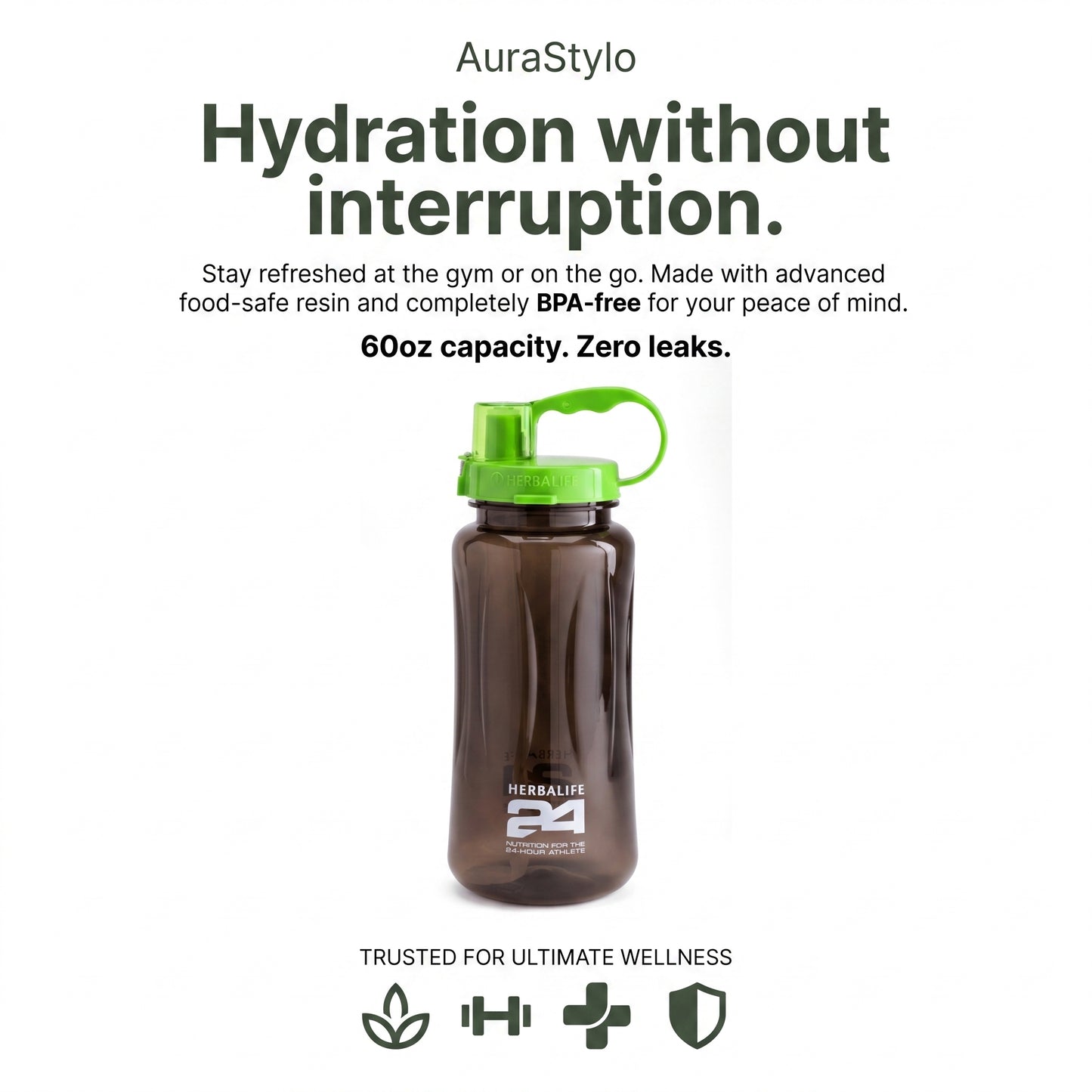 Herbalife24 Mega Water Bottle 60oz | BPA-Free HydrationWater