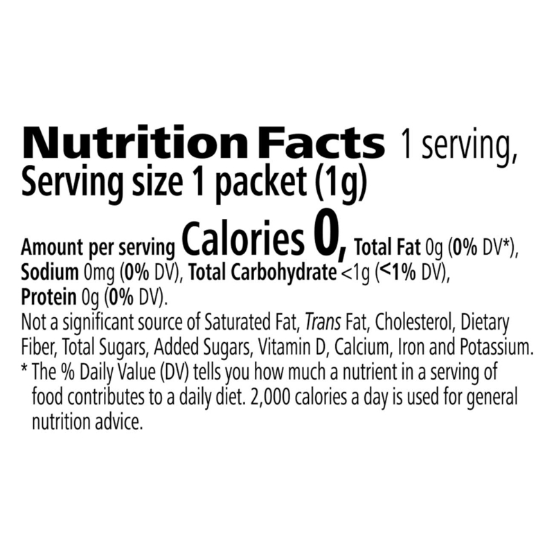 Nutrition facts for N-R-G tea packets showing calories, serving size, and nutritional information.