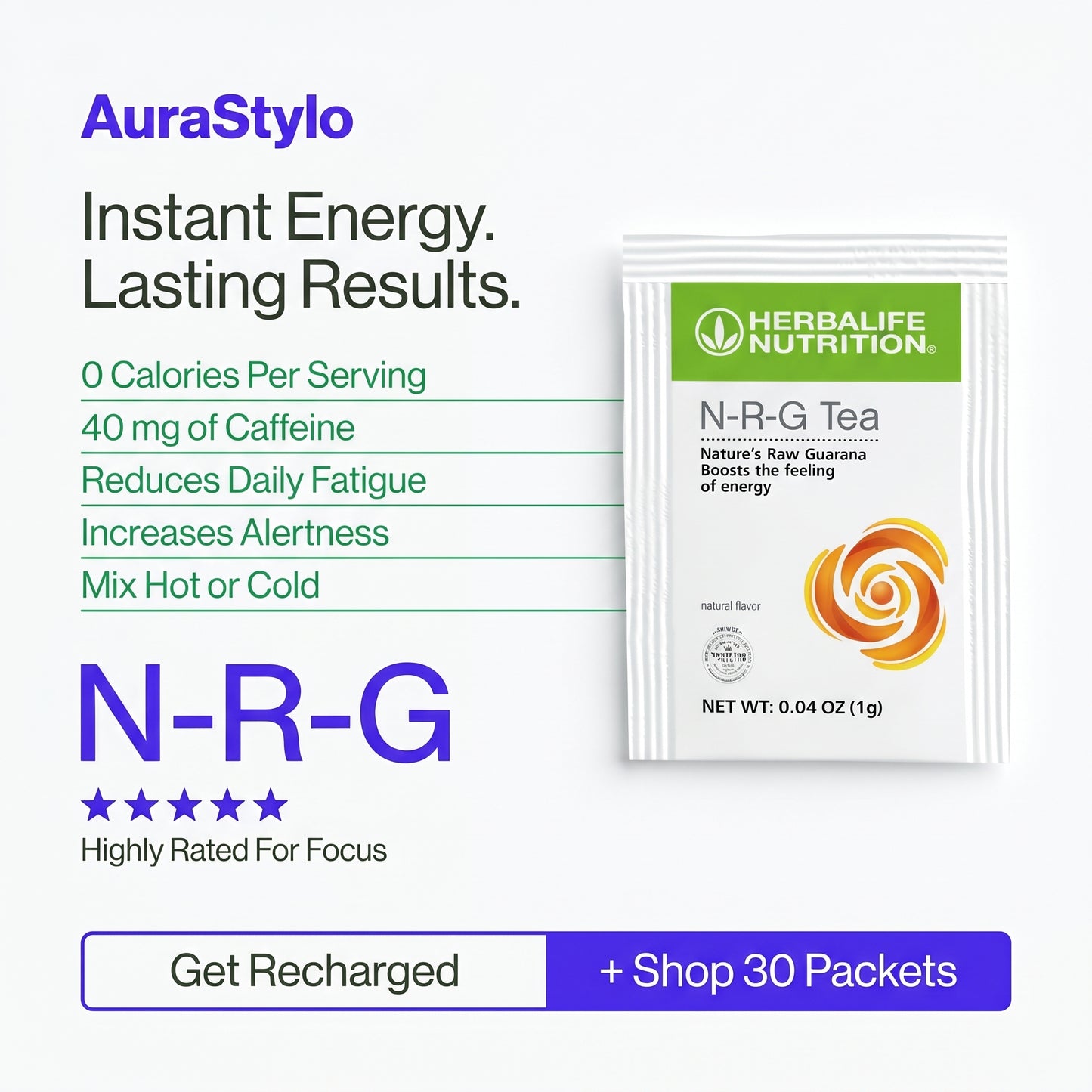 N-R-G Tea Packets - Energize with Every Sip