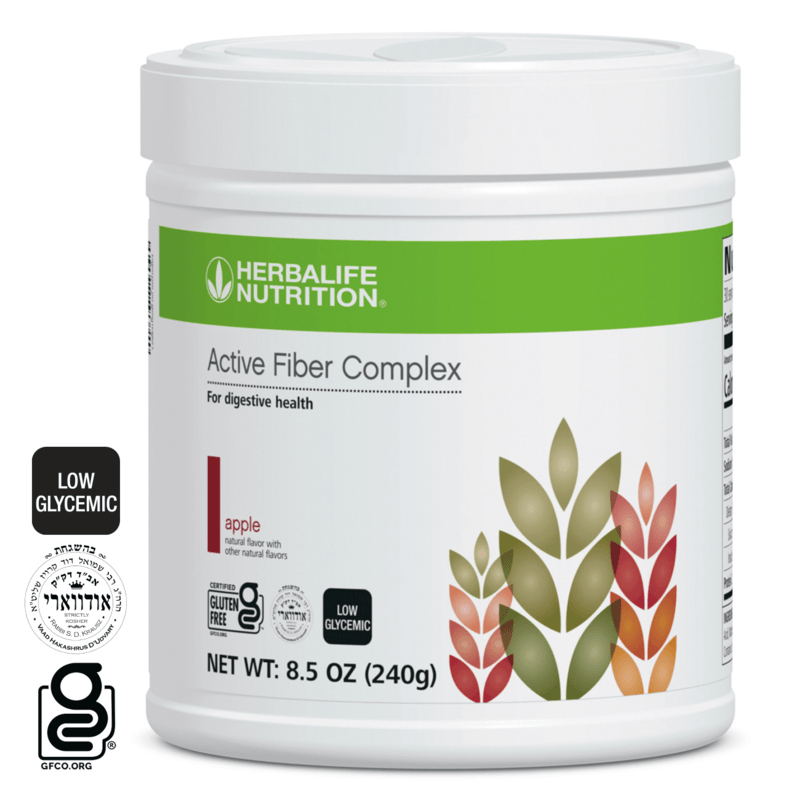 AuraStylo Active Fiber Complex dietary supplement for digestive health in apple flavor, gluten-free and low glycemic.