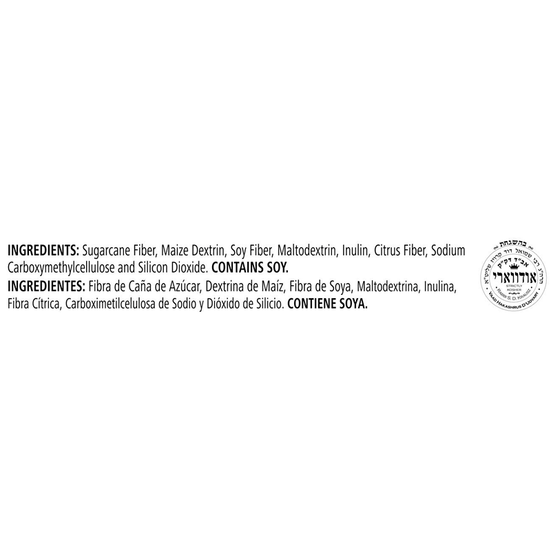 Ingredients list for AuraStylo Active Fiber Complex including sugarcane, soy, and citrus fiber.