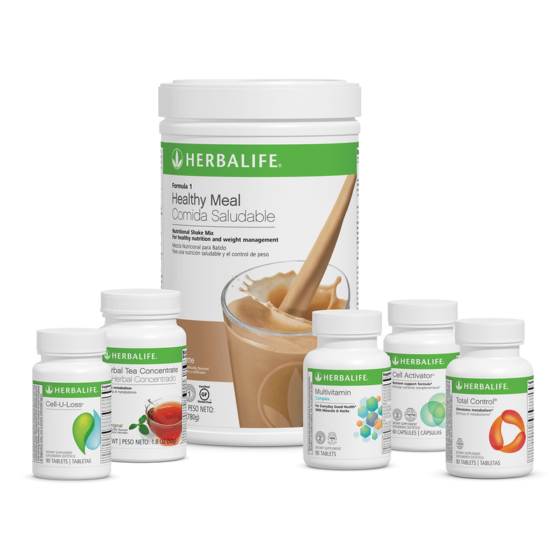 AuraStylo Advanced program weight management supplements including a healthy meal shake and essential vitamins.