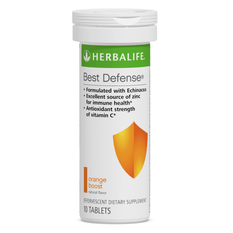 Best Defense: Orange Boost effervescent dietary supplement tube with 10 tablets, formulated with Echinacea for immune support. AuraStylo.