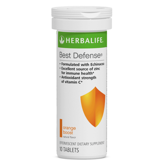 Best Defense: Orange Boost effervescent dietary supplement tube with 10 tablets, formulated with Echinacea for immune support. AuraStylo.