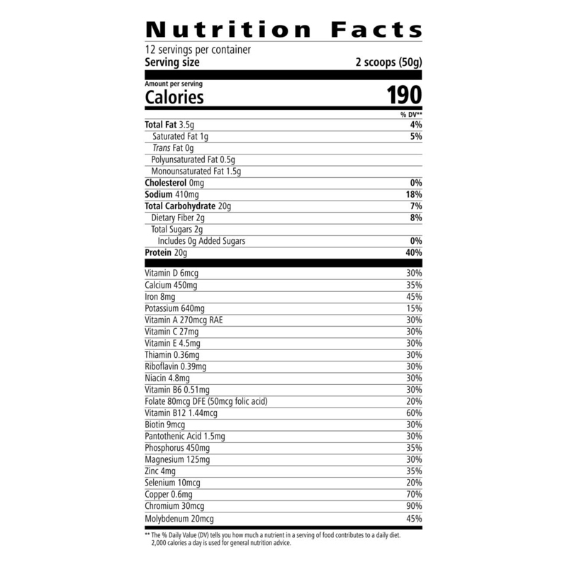 Nutrition facts label for Formula 1 Instant Healthy Meal Nutritional Shake Mix by AuraStylo with essential nutrients and serving details.