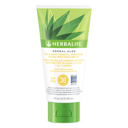 Herbal Aloe Face & Body Sunscreen Broad Spectrum SPF 30, herbal aloe sunscreen SPF 30, water resistant, mineral lotion