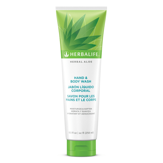 AuraStylo Herbal Aloe Hand & Body Wash in a green tube, designed for moisturizing and cleansing skin gently.