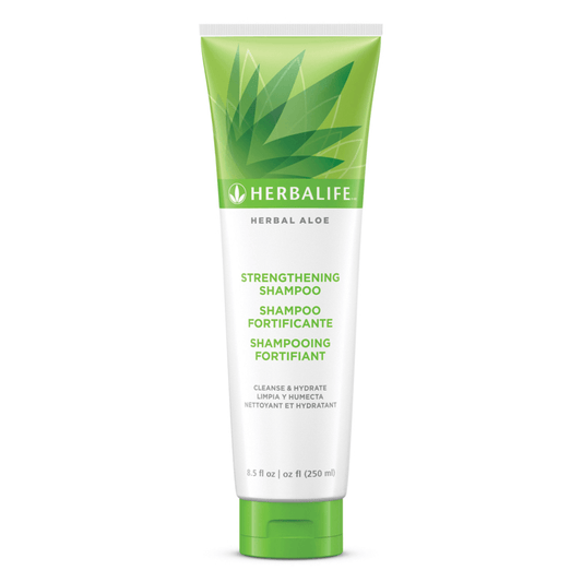 Herbalife Herbal Aloe Strengthening Shampoo tube on a white background