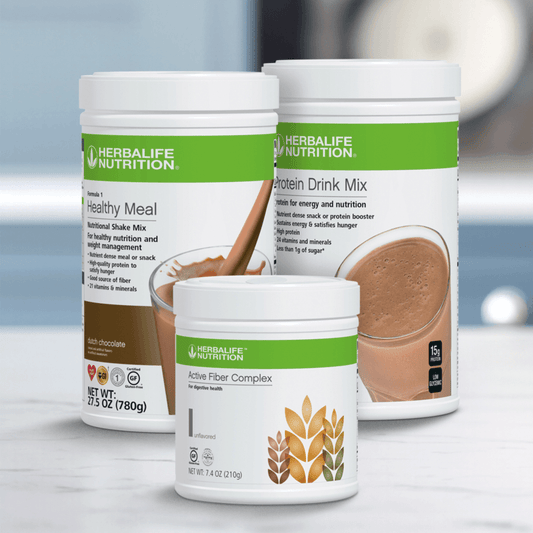 AuraStylo Herbalife Nutrition products including Healthy Meal, Protein Drink Mix, and Active Fiber Complex.
