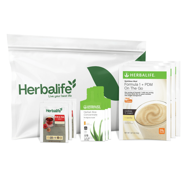 AuraStylo MultiBurn™ 90-Day Kit including Herbalife products and weight-loss supplements in a clear bag.