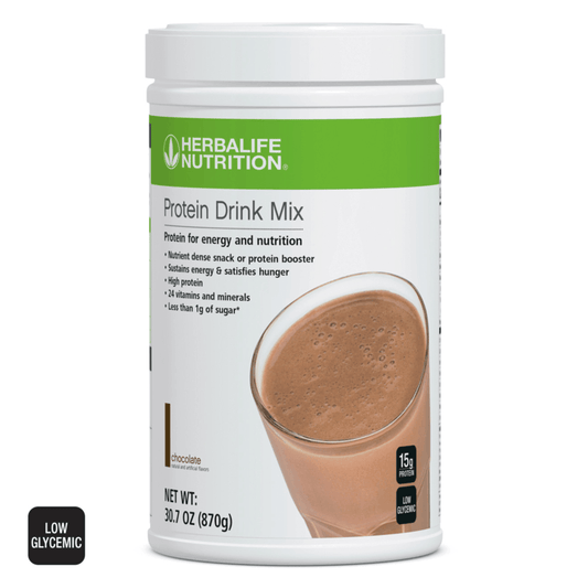 AuraStylo Protein Drink Mix in chocolate flavor, providing 15g protein, energy booster, nutrient dense, low glycemic.