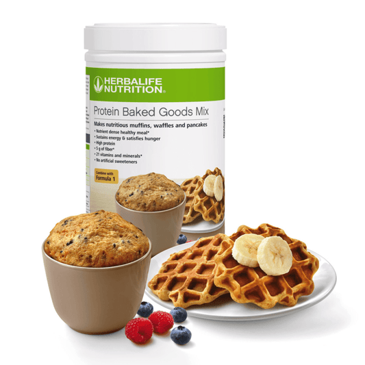 AuraStylo Protein Baked Goods Mix with muffins and waffles for nutritious meals and energy.
