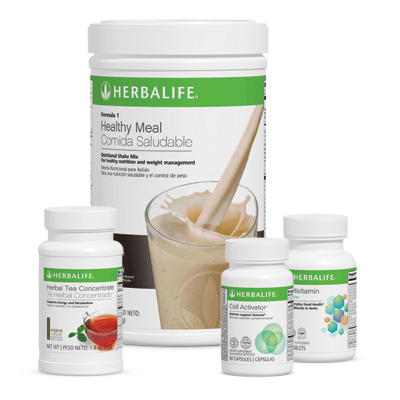AuraStylo Quickstart Program products including Herbalife Healthy Meal, Herbal Tea Concentrate, Cell Activator, and Multivitamin.
