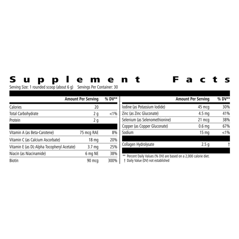 Supplement facts label with detailed nutritional information on a white background