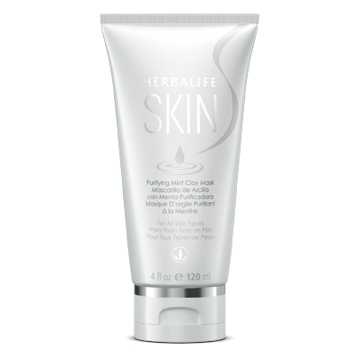 Herbalife SKIN® Purifying Mint Clay Mask tube, perfect for all skin types, featuring AuraStylo ingredients.