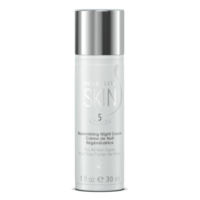 Herbalife SKIN® Replenishing Night Cream bottle for all skin types, 1 fl oz, delivers moisture for softer skin.