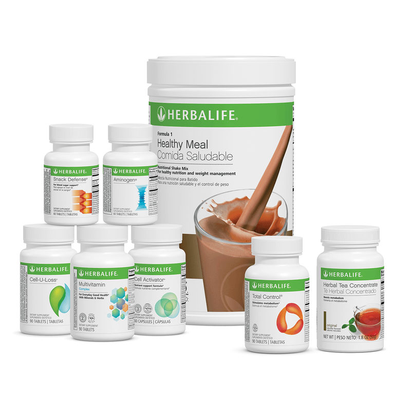 AuraStylo Ultimate Program products for weight management, including shakes and supplements from Herbalife.