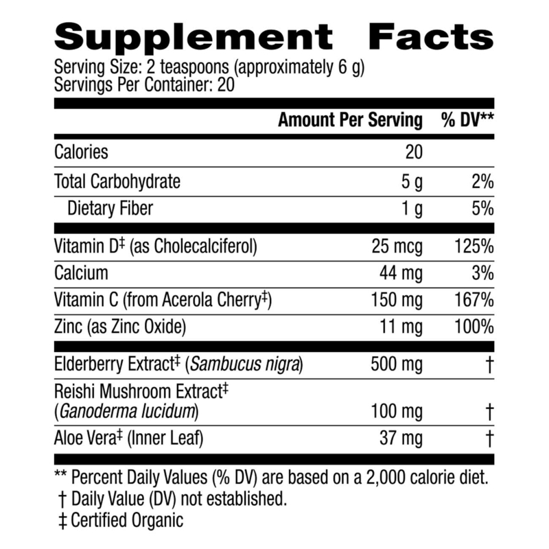 Supplement facts label with detailed nutritional information on a white background