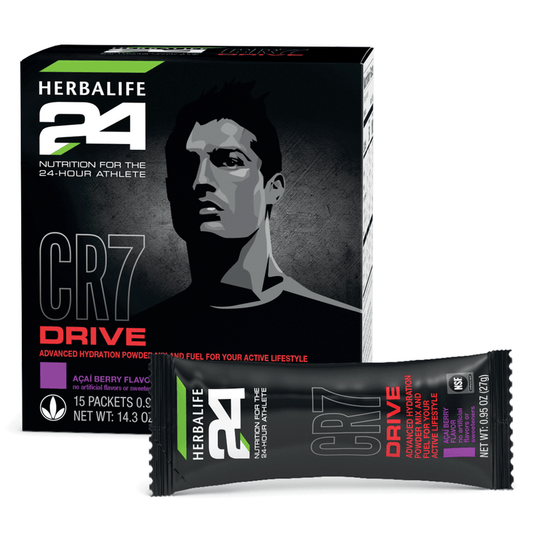 Herbalife24 CR7 Drive Açaí Berry hydration drink packaging for athletes with CR7 branding