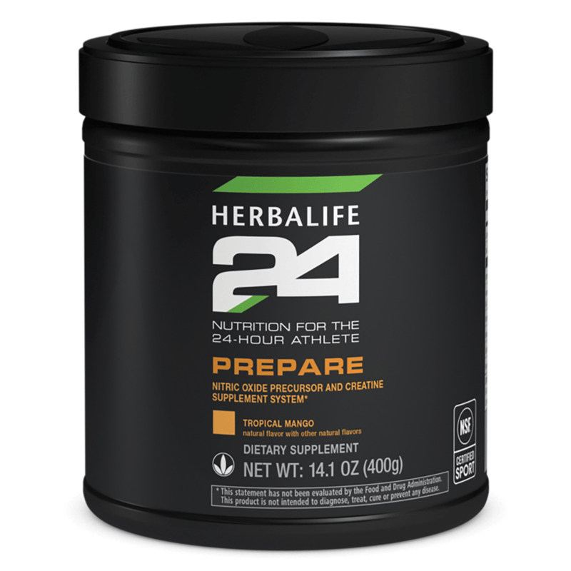 Herbalife24 Prepare Tropical Mango dietary supplement for athletes, supports nutrient delivery during workouts.