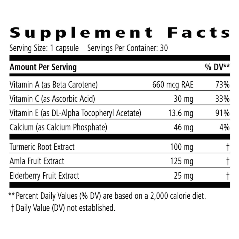 Supplement facts label with various vitamins and minerals listed on a white background