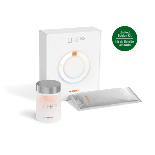 AuraStylo Life I/O Baseline product image showcasing the limited edition kit with jar and sachet.