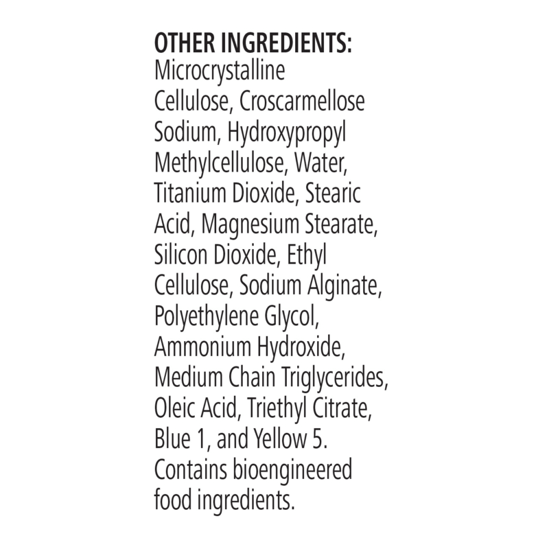 Ingredient list for Mega Garlic Plus tablets, including bioengineered food ingredients and other components.