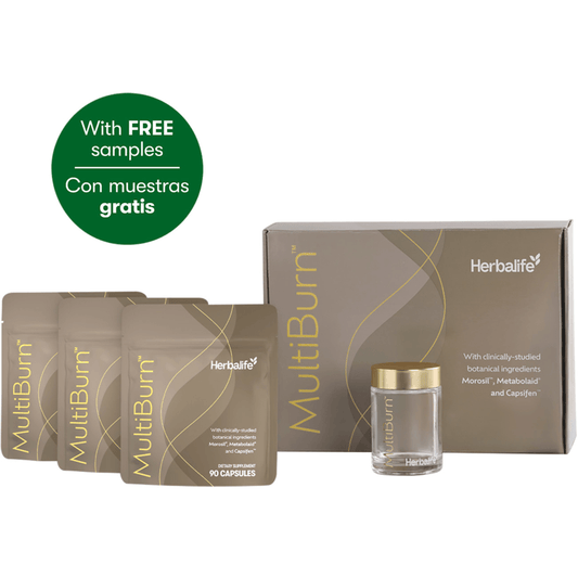 MultiBurn™ 90-Day Kit by AuraStylo, showcasing capsules and a bottle with free samples included.