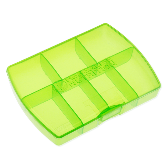 AuraStylo translucent green tablet box with compartments for organization.