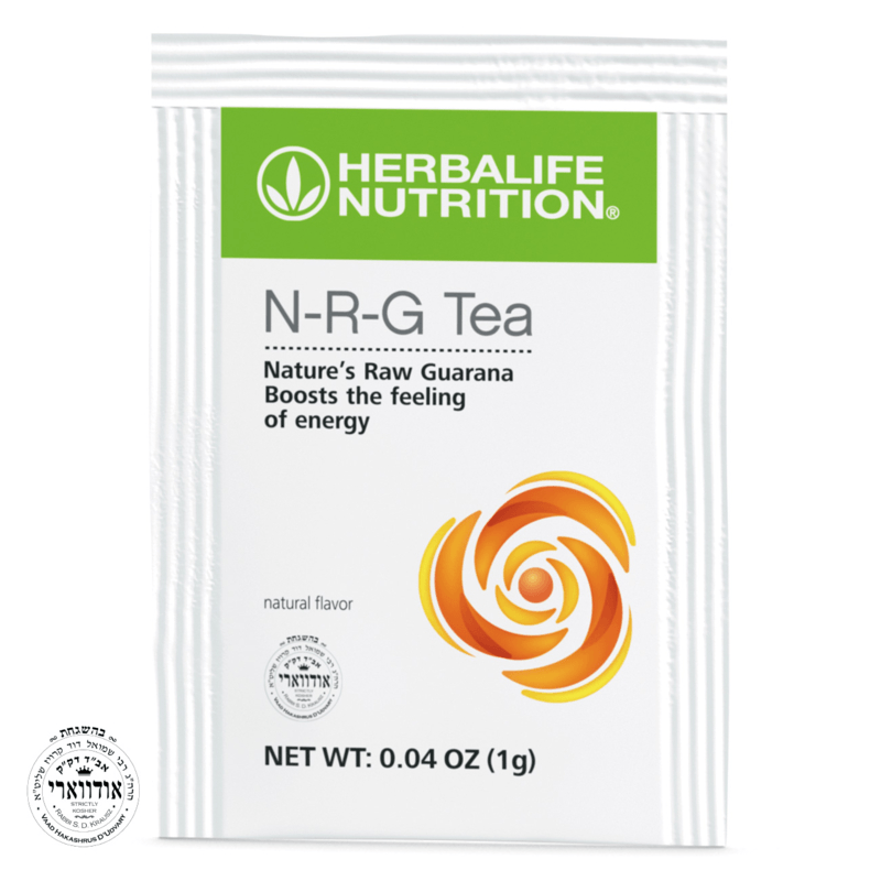 N-R-G tea packets by Herbalife Nutrition, featuring guarana and natural flavor for an energy boost.