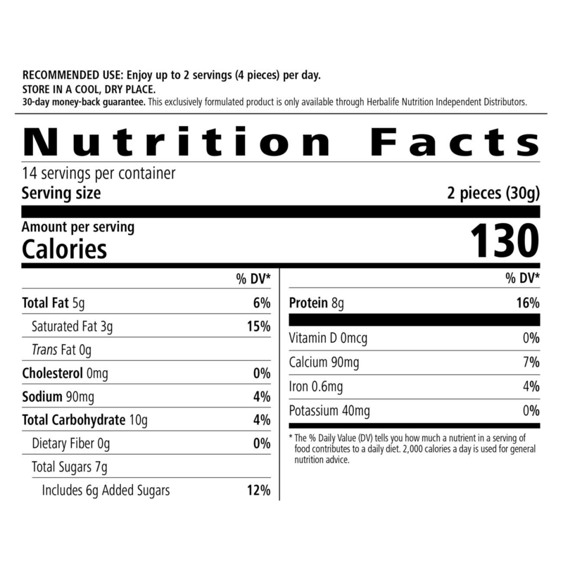 Nutrition facts label for Protein Bites by AuraStylo, detailing calories, protein, fat, carbohydrates, and serving size.