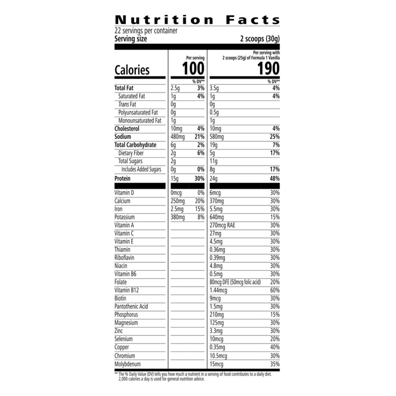 Nutrition facts label for Protein Baked Goods Mix from AuraStylo, detailing calories and nutrients per serving.