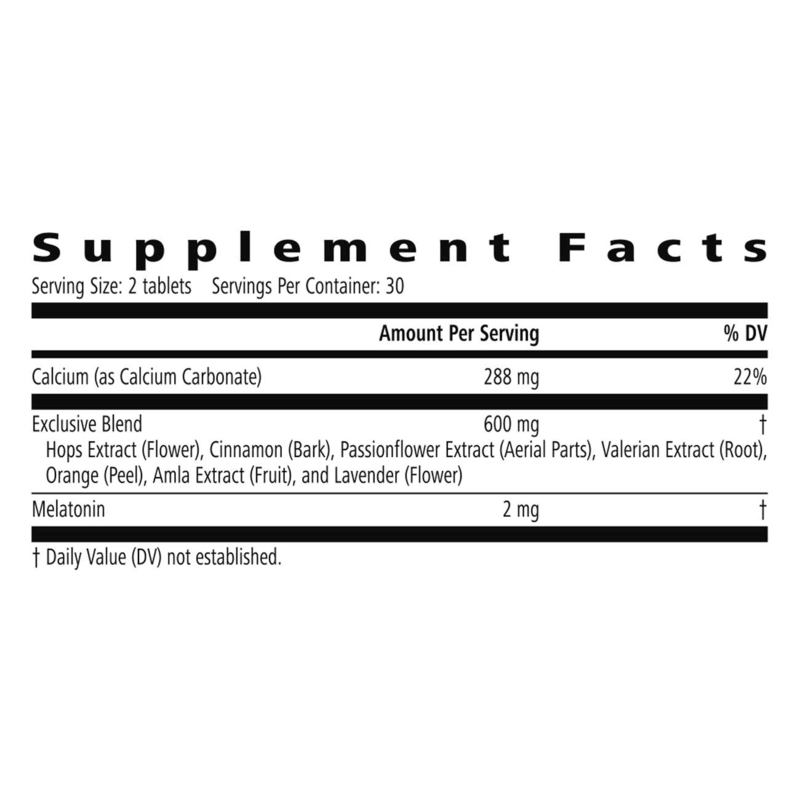 Supplement facts for Sleep Now, including dosage details for AuraStylo ingredients and blend components.